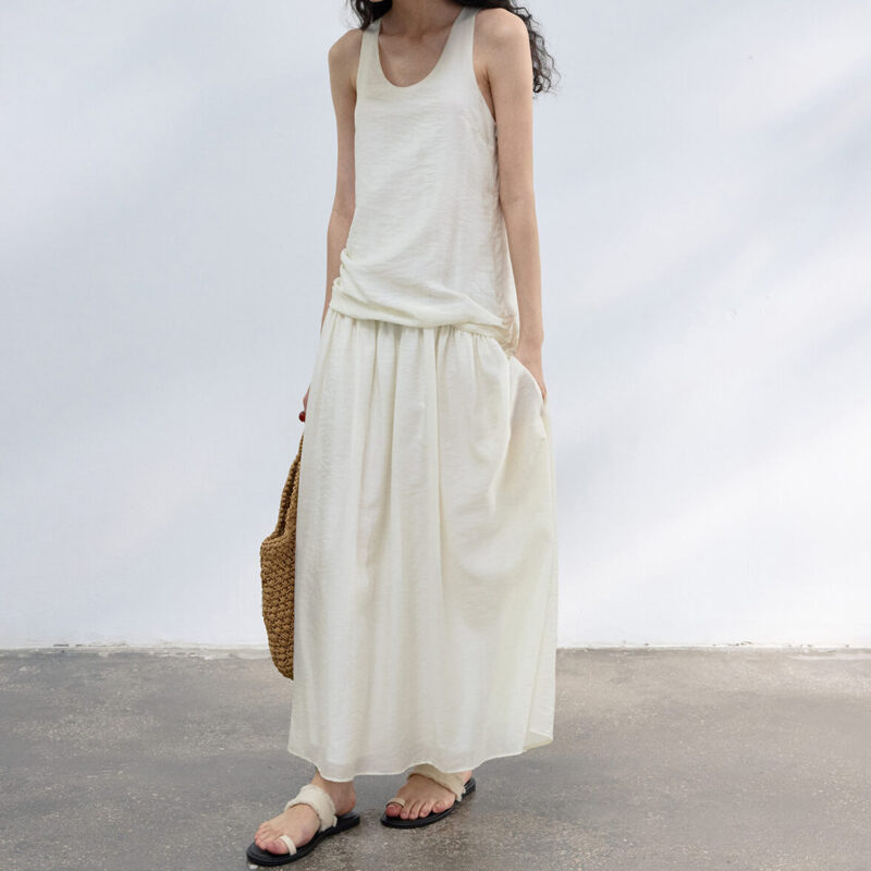 Shiny Tencel Sleeveless Shirred Dress 9