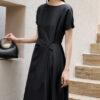 Silk Black Pleated Waist Maxi Dress 4