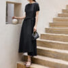 Silk Black Pleated Waist Maxi Dress 5