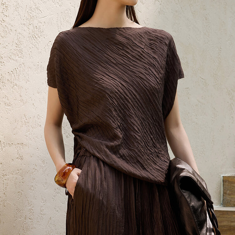 Silk Bubble Crinkle Batwing Sleeve Side Drawstring Top