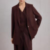 Silk Burgundy Commuter Casual Loose Mid Length Suit Jacket 1