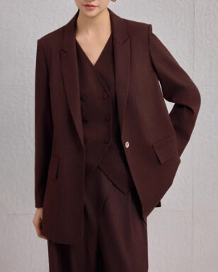 Silk Burgundy Commuter Casual Loose Mid-Length Suit Jacket