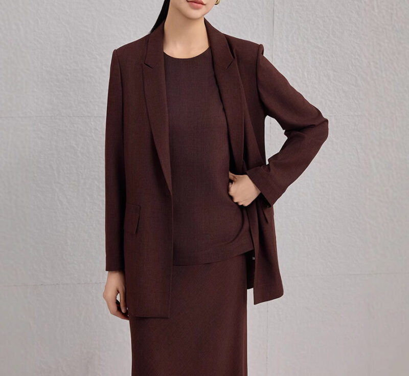 Silk Burgundy Commuter Casual Loose Mid Length Suit Jacket 2
