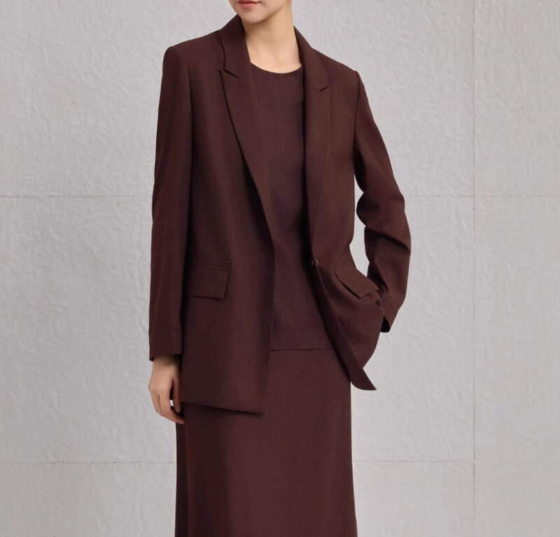 Silk Burgundy Commuter Casual Loose Mid Length Suit Jacket 4