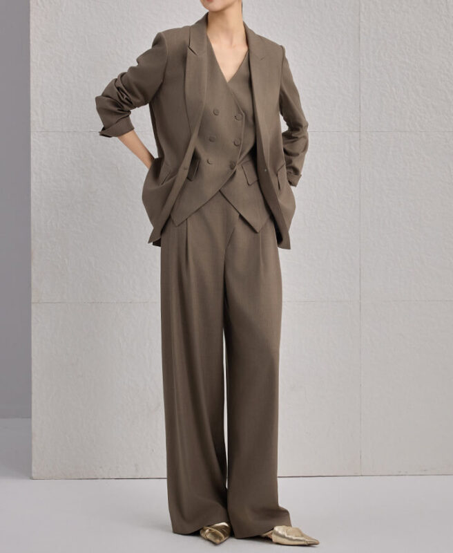 Silk Burgundy Commuter Casual Loose Mid Length Suit Jacket 5