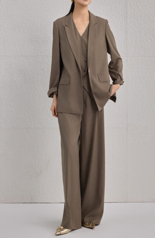 Silk Burgundy Commuter Casual Loose Mid Length Suit Jacket 6