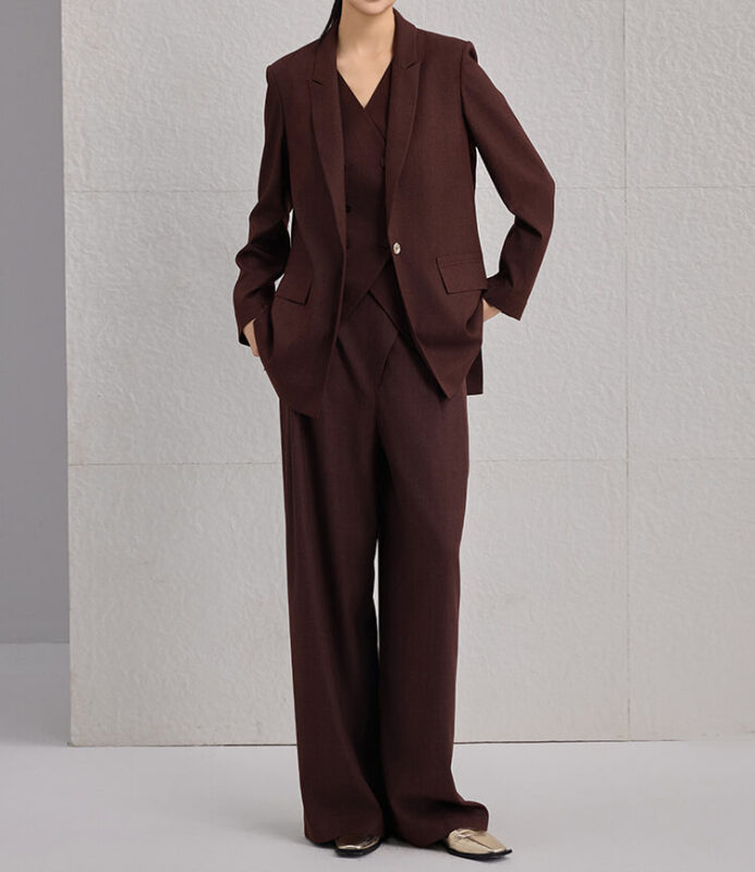 Silk Burgundy Commuter Casual Loose Mid Length Suit Jacket 9