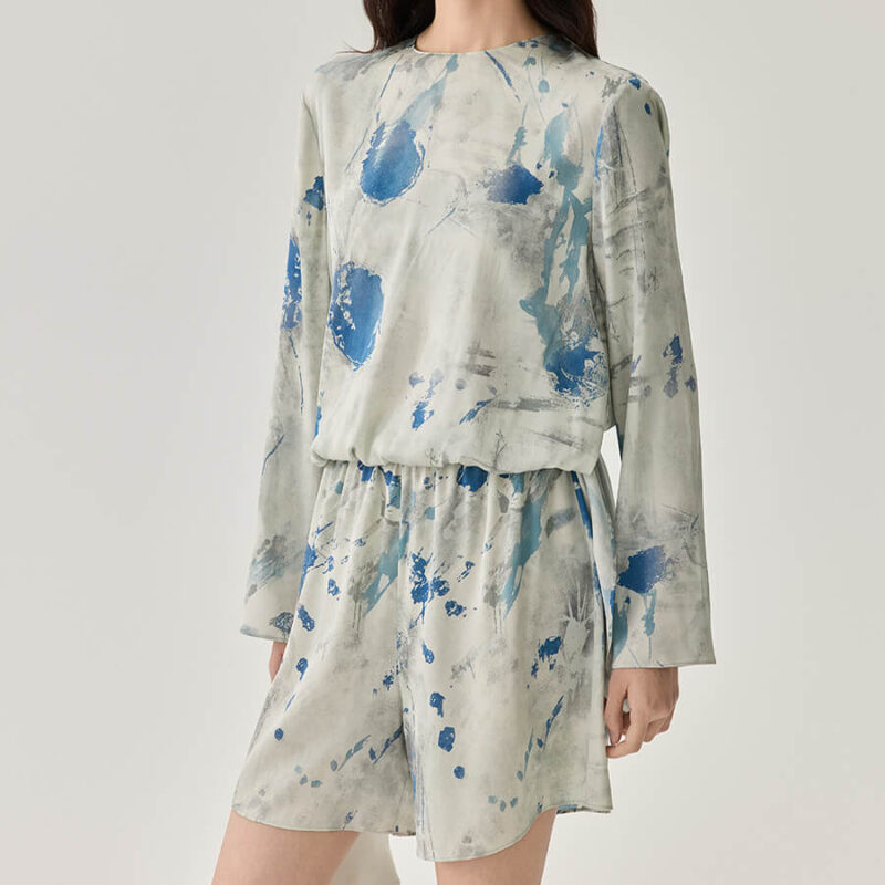 Silk Ink Print Crew Neck Top 4