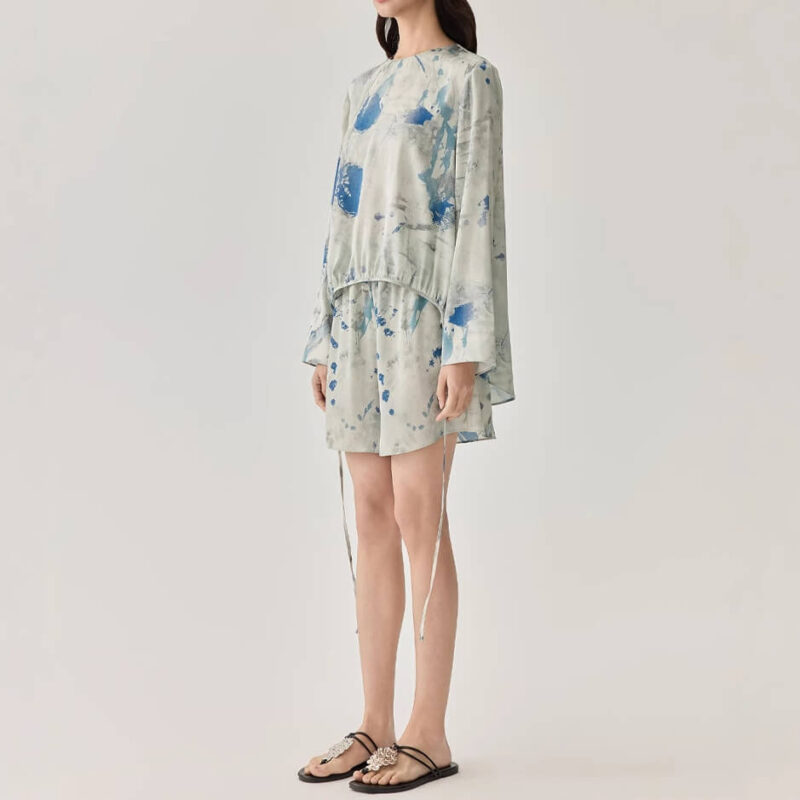 Silk Ink Print Crew Neck Top 7