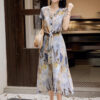 Silk Oil Painting Print V Neck Dress 3