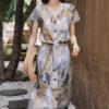 Silk Oil Painting Print V Neck Dress 4