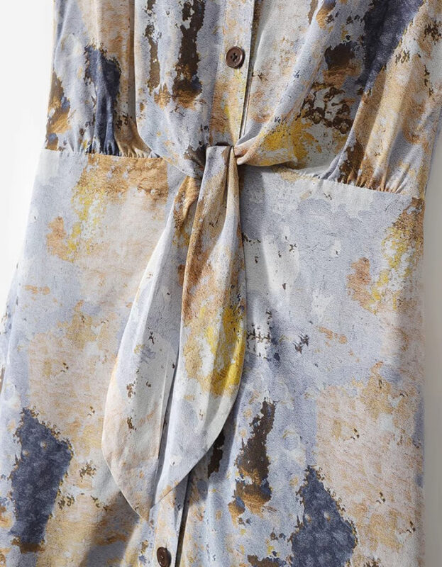 Silk Oil Painting Print V Neck Dress 6