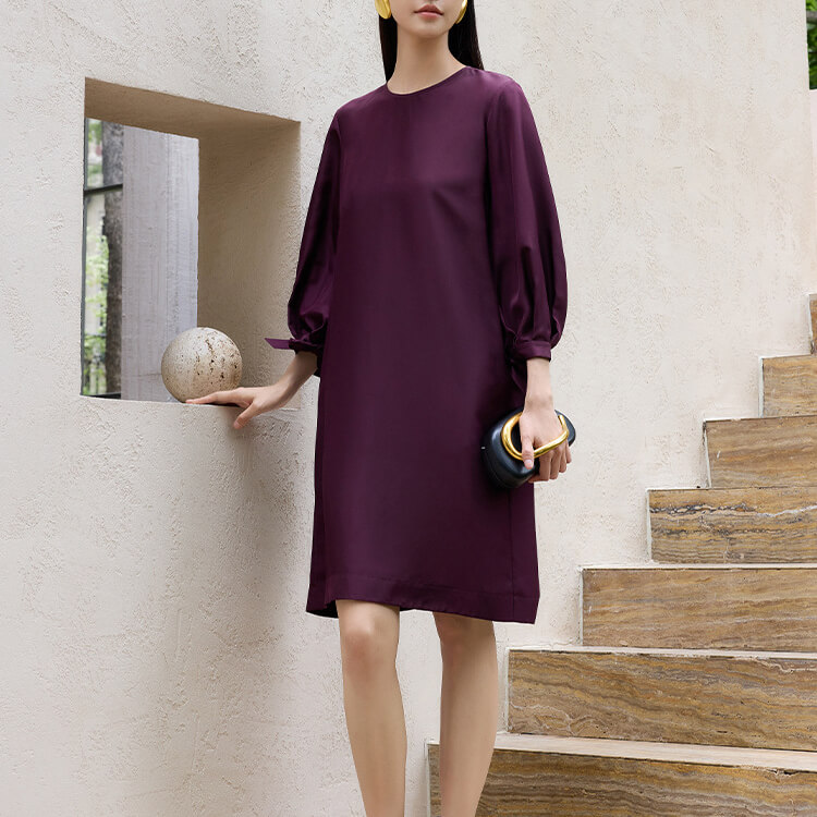 Silk Purple Three-quarter Sleeve Dress