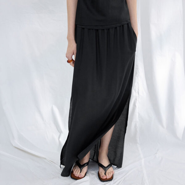 Silk Side Slit Long Skirt 1