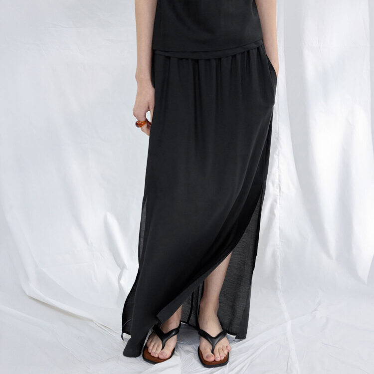 Silk Side Slit Long Skirt