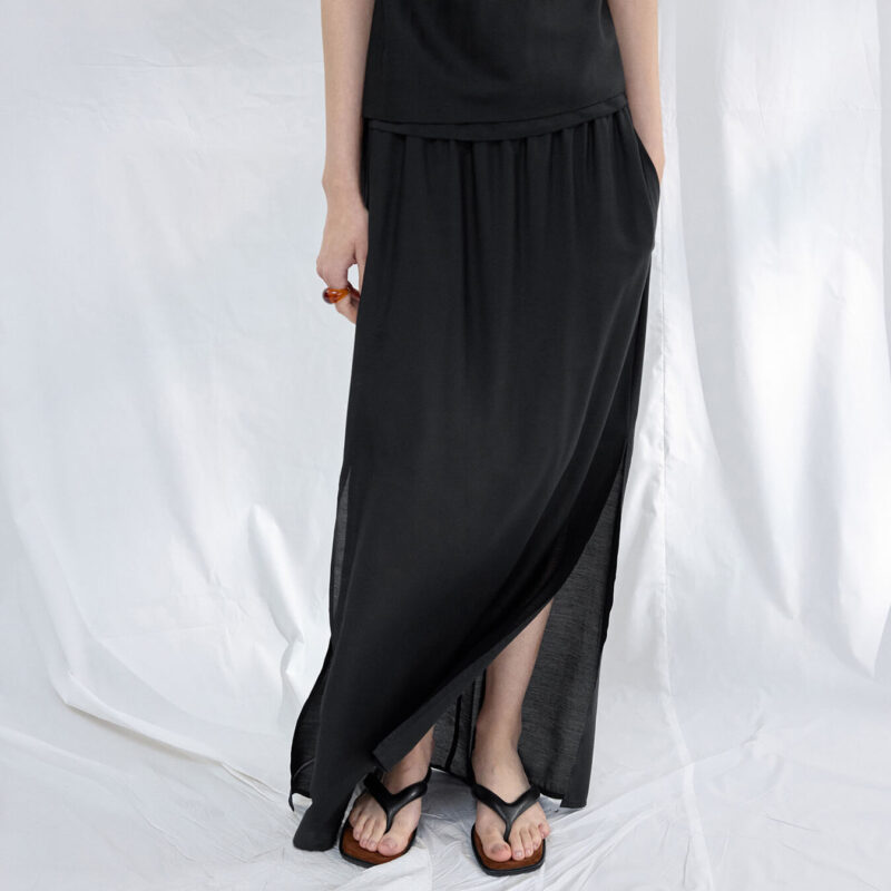 Silk Side Slit Long Skirt 1
