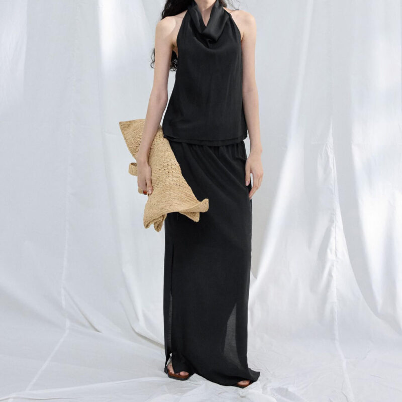 Silk Side Slit Long Skirt 6