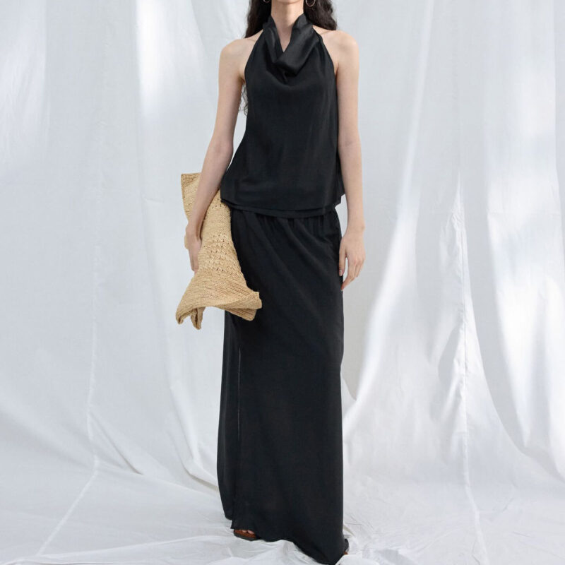 Silk Side Slit Long Skirt 7