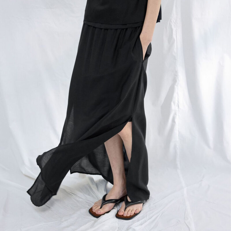 Silk Side Slit Long Skirt 8