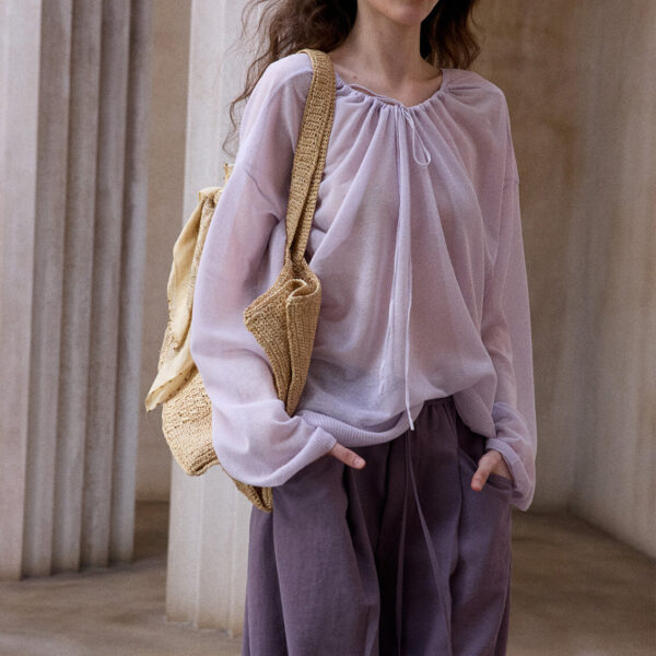 Silk and Linen Sheer U Neck Blouse 1