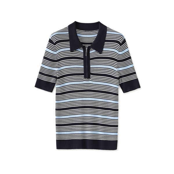 Simple commuter striped POLO knit top 4