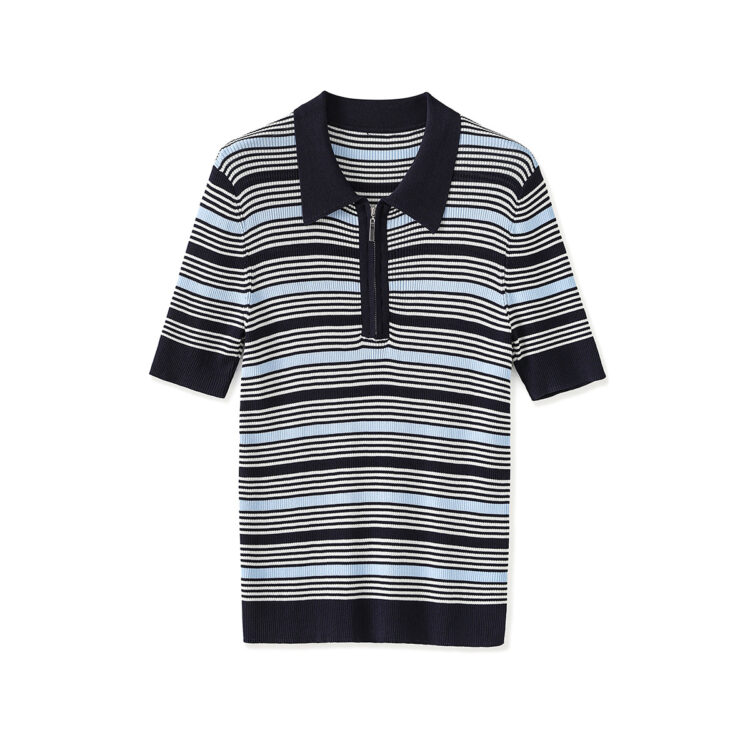 Simple commuter striped POLO knit top