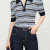 Simple commuter striped POLO knit top 5