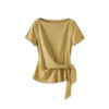 Simple irregular tie waisted short-sleeved top