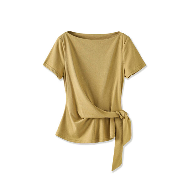 Simple irregular tie waisted short-sleeved top