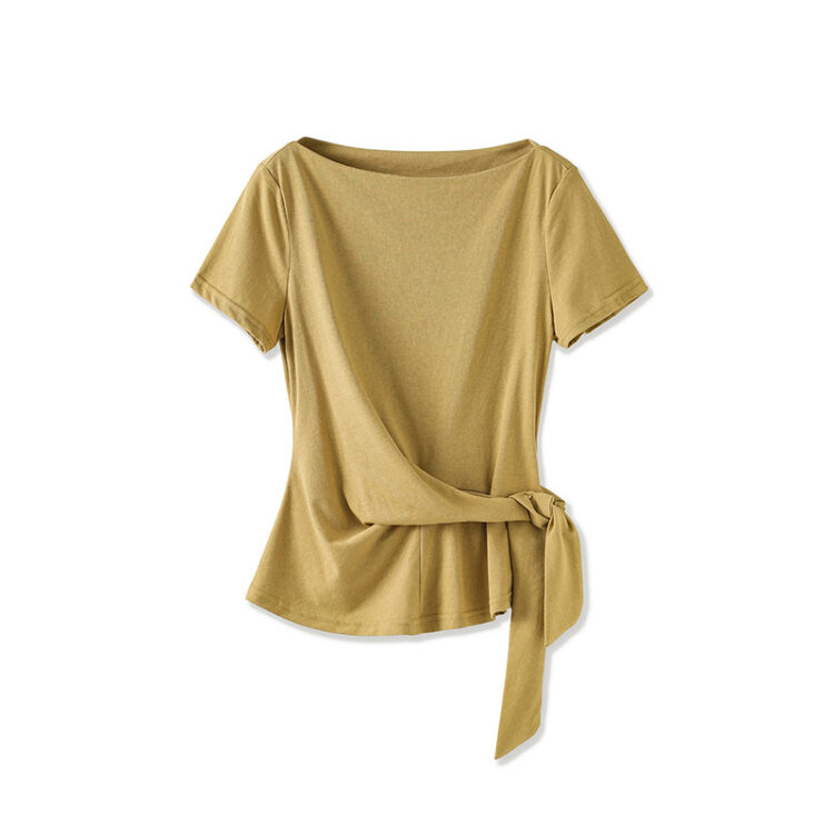 Simple irregular tie waisted short-sleeved top