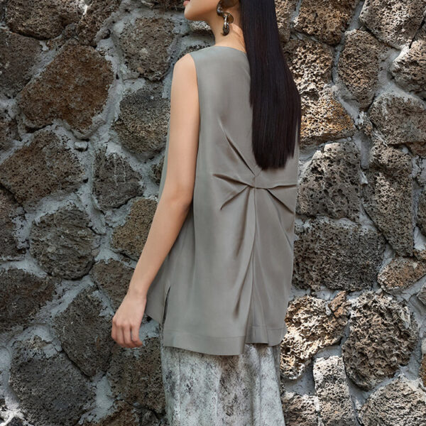 Sleeveless Silk Top with Ruched Back 1