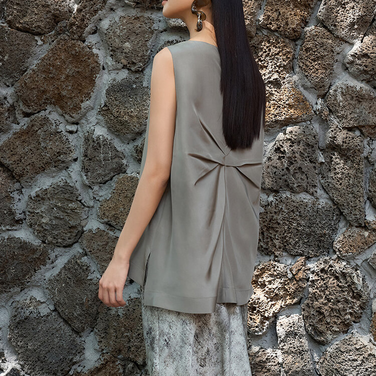 Sleeveless Silk Top with Ruched Back