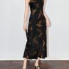 Slim Fit V Neck Cracked Jacquard Acetate Satin Vest Dress 2