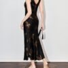 Slim Fit V Neck Cracked Jacquard Acetate Satin Vest Dress 5