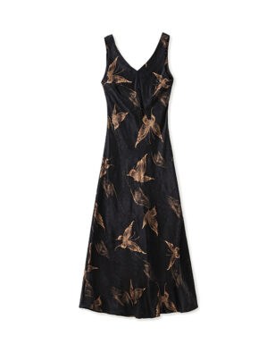 Slim Fit V-Neck Cracked Jacquard Acetate Satin Vest Dress