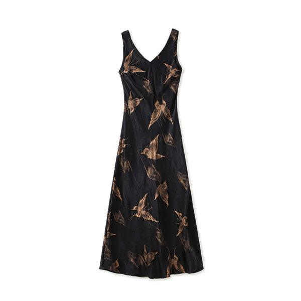Slim Fit V Neck Cracked Jacquard Acetate Satin Vest Dress 6