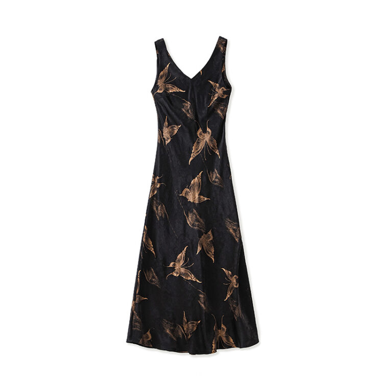 Slim Fit V-Neck Cracked Jacquard Acetate Satin Vest Dress