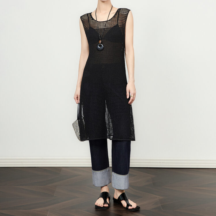 Slit Crochet Openwork Knit Dress