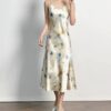 Smudged acetate satin V-neck slip dress