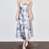 Smudged acetate satin V-neck slip dress