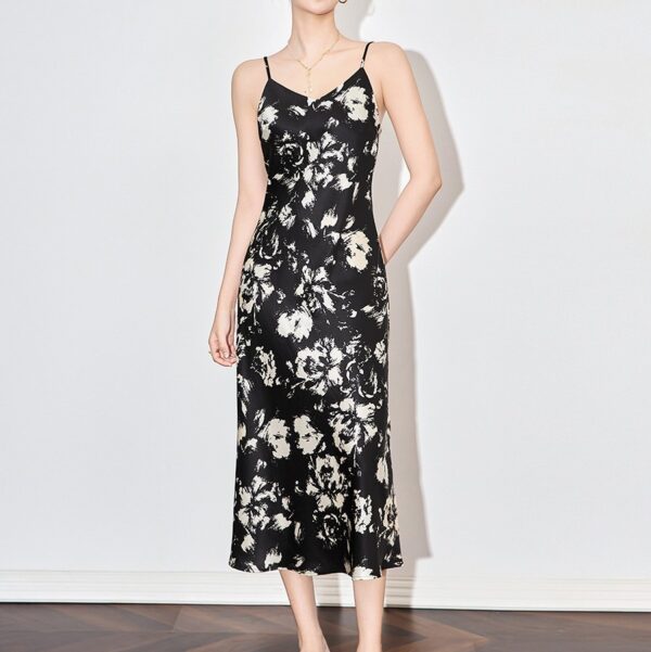 Smudged acetate satin V-neck slip dress