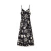 Smudged acetate satin V-neck slip dress