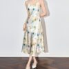 Smudged acetate satin V-neck slip dress
