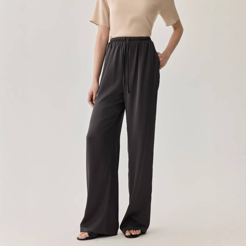 Solid Color Silk Straight Pants 1
