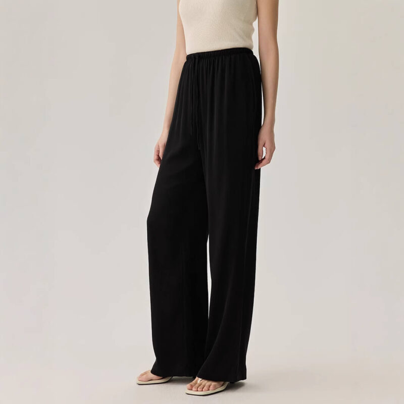 Solid Color Silk Straight Pants 2