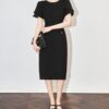 Solid color fashionable lotus leaf sleeve dress