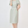 Solid color fashionable lotus leaf sleeve dress
