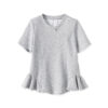 Solid color round neck ruffle hem short sleeve T-shirt
