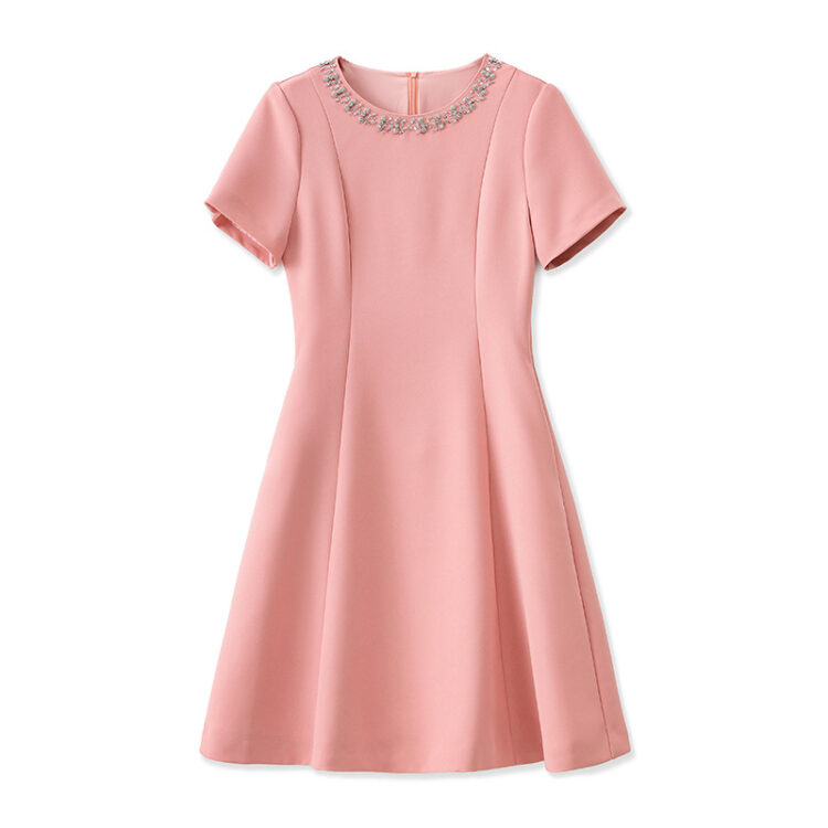 Solid color round neck studded dress