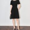 Solid color round neck studded dress